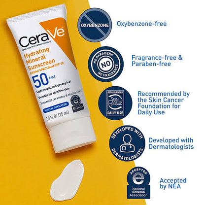 CeraVe Hydrating 100% Mineral Sunscreen Body Lotion - SPF 50